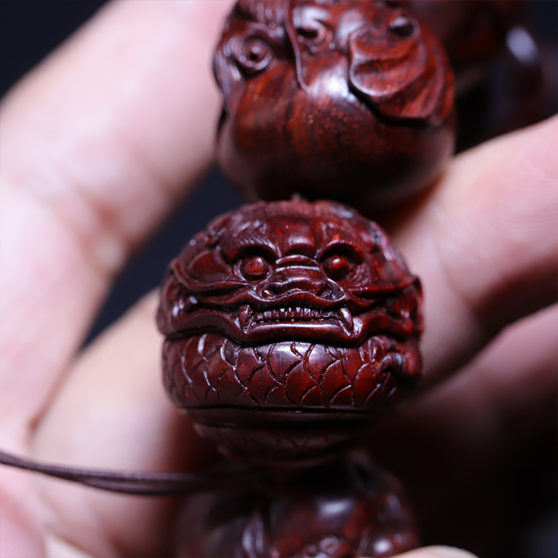 鼎盛福小叶紫檀木雕湘工手工龙生九子手串手把件生肖龙文玩檀木手链