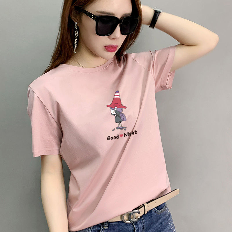 叶余短袖t恤女夏季半袖女装半截袖女 纯棉宽松短袖t恤上衣女2021新款