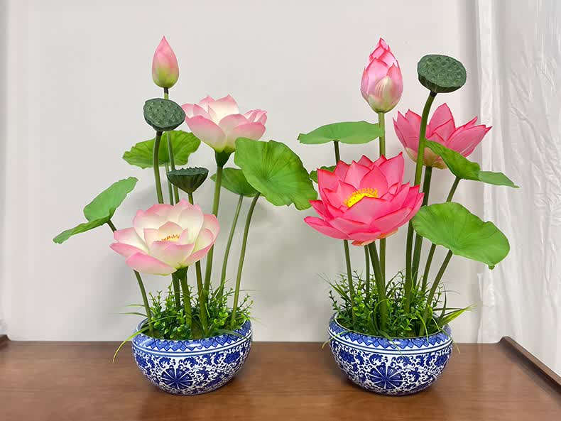 wo 高档大型手感仿真莲花新中式荷花摆件假花盆栽插花艺客厅装饰摆设