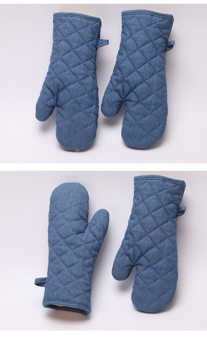 专用手套隔热烤箱耐高温烘焙厨房棉质防滑手套 加厚棉质-蓝【1只装】