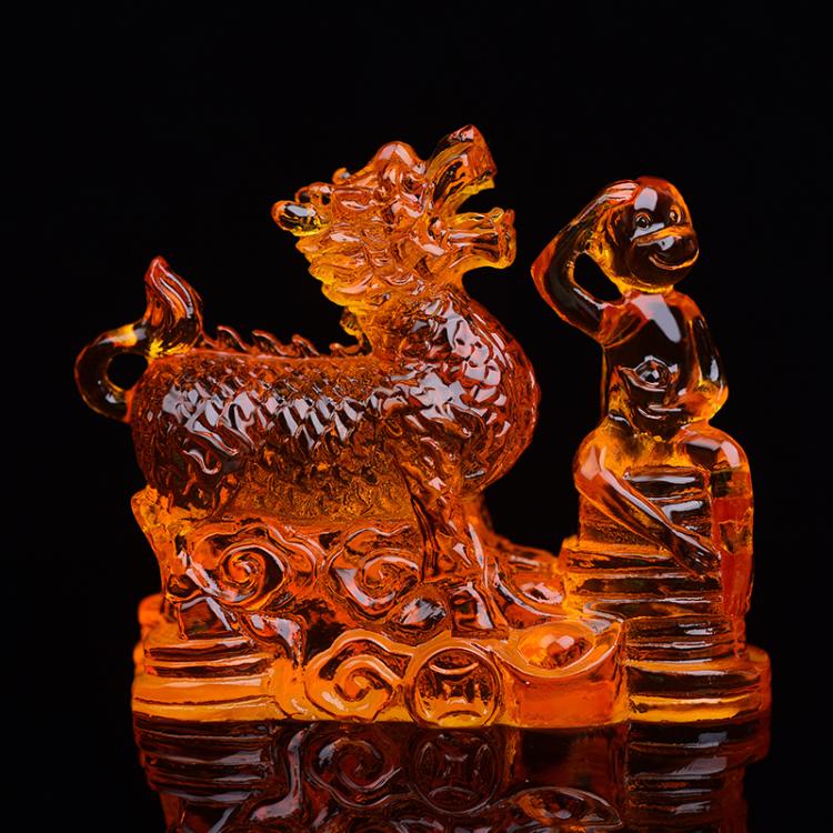 珒福源 开光2021年生肖属蛇吉祥物摆件麟猴拱吉摆设家庭办公汽车摆件