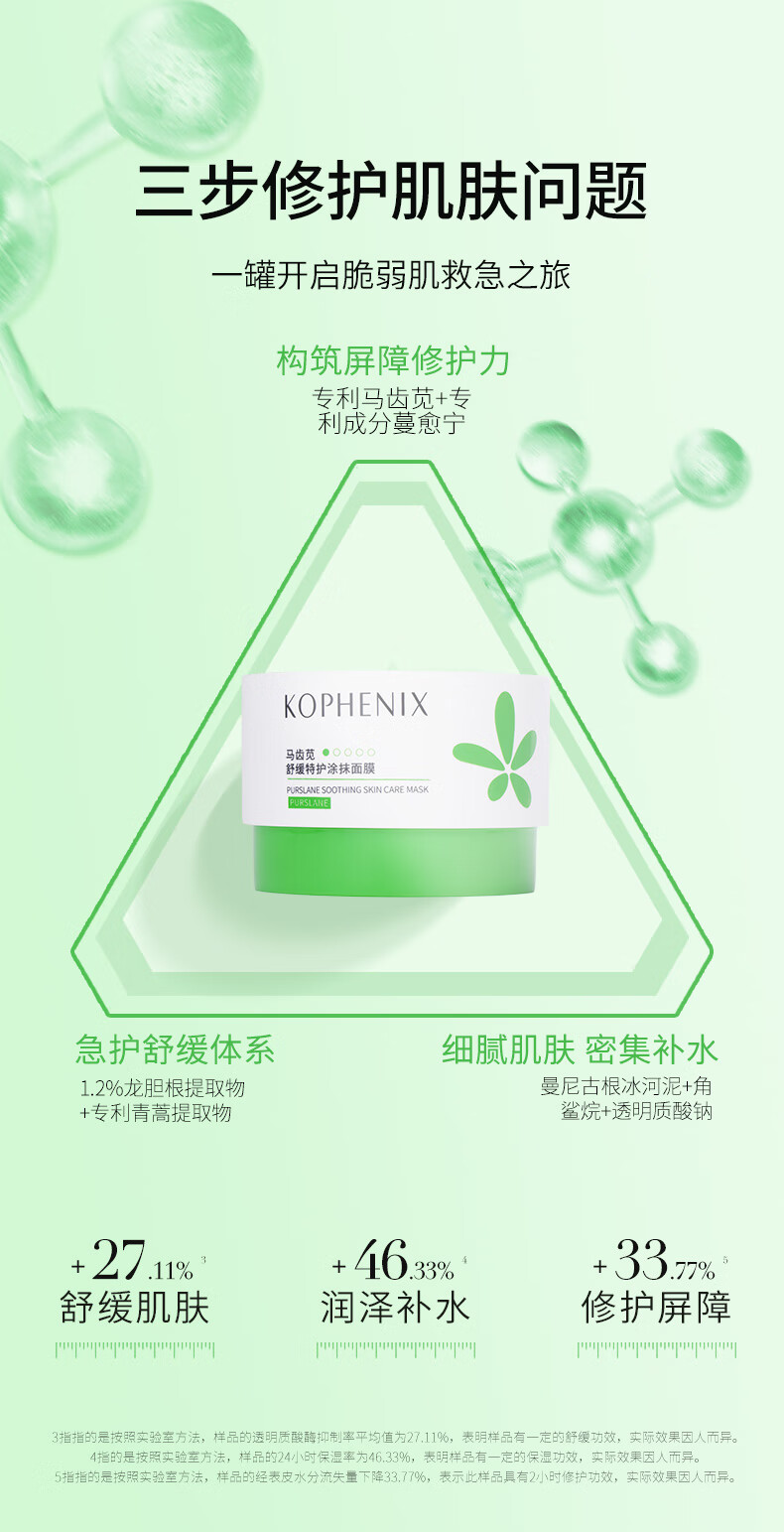孔凤春KOPHENIX马齿苋舒缓特护敏感肌修护屏障保湿清洁涂抹补水面膜泥膜 100g