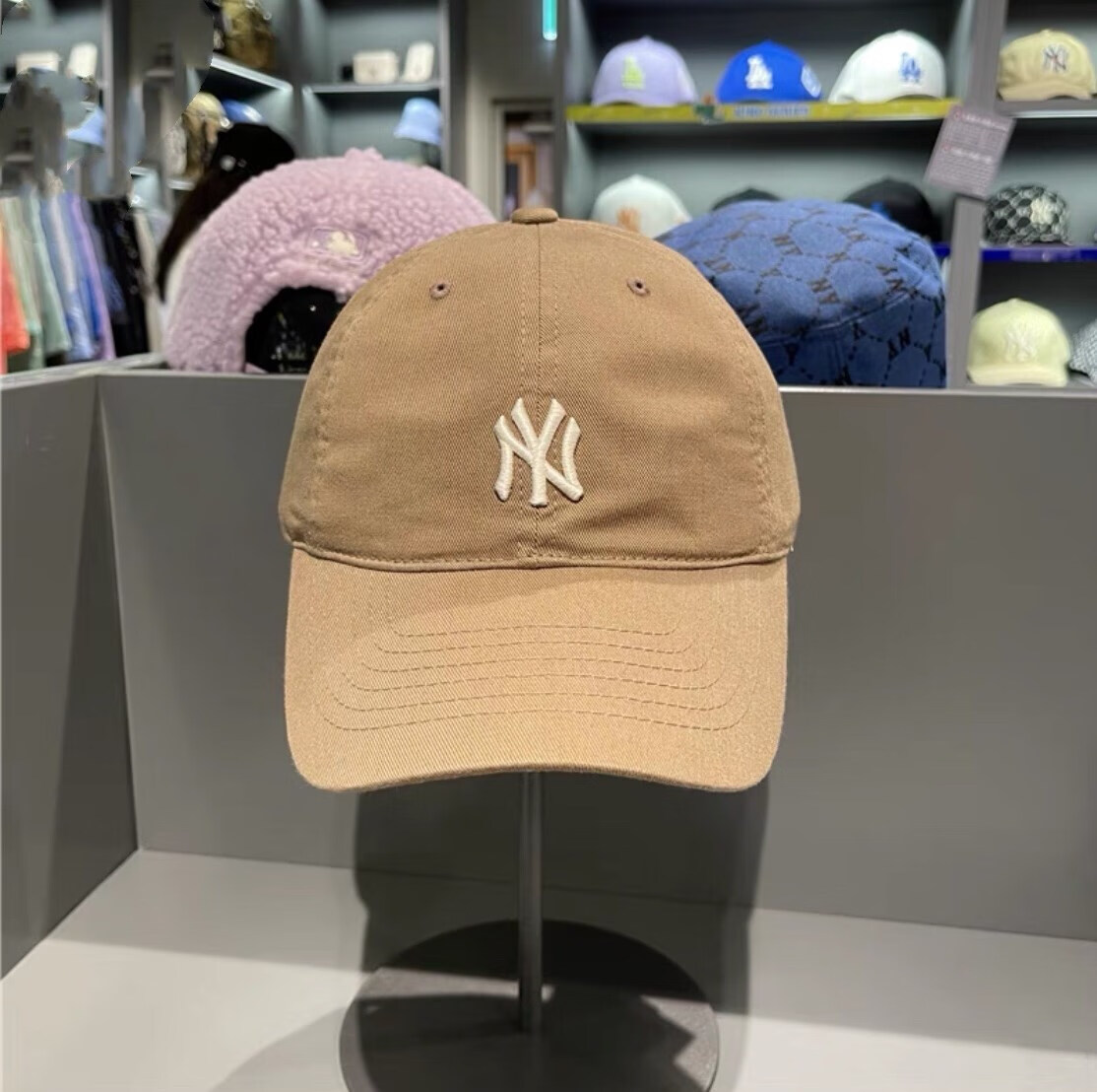 韩国mlb棒球帽ny洋基队男女帽子la鸭舌帽小标软顶弯檐遮阳帽 炭灰色小