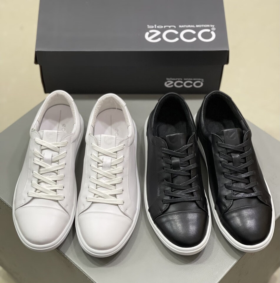 ecco爱步男鞋牛皮小白鞋圆头平底运动休闲板鞋青年百搭低帮潮鞋 白色