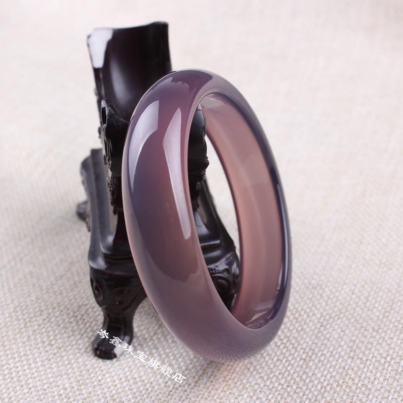 巴西紫玛瑙玉镯紫玉髓冰透烟灰紫色紫罗兰女款玉手镯5556圈口