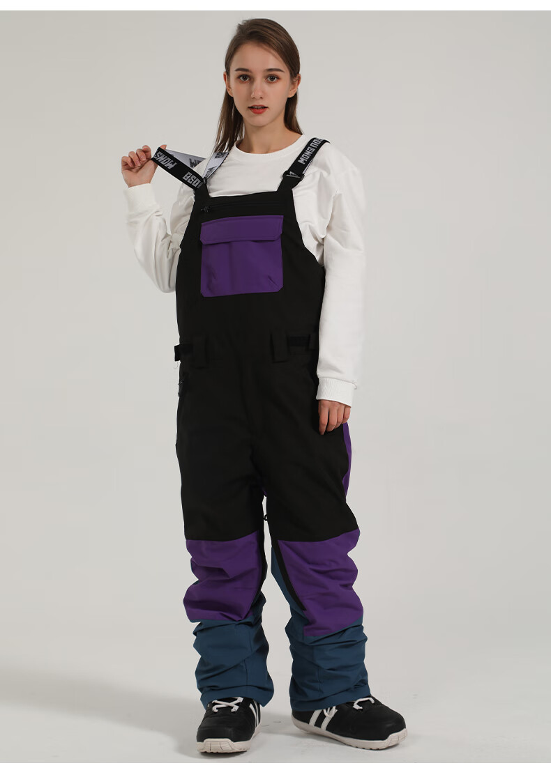 gsousnow连体背带滑雪裤男女同款单板双板雪裤防风防水保暖拼接雪地裤