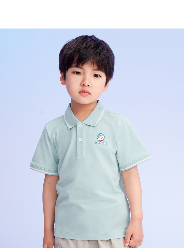 hla海澜之家哆啦a梦系列2021夏卡通刺绣半开襟透气儿童款polo衫hnte