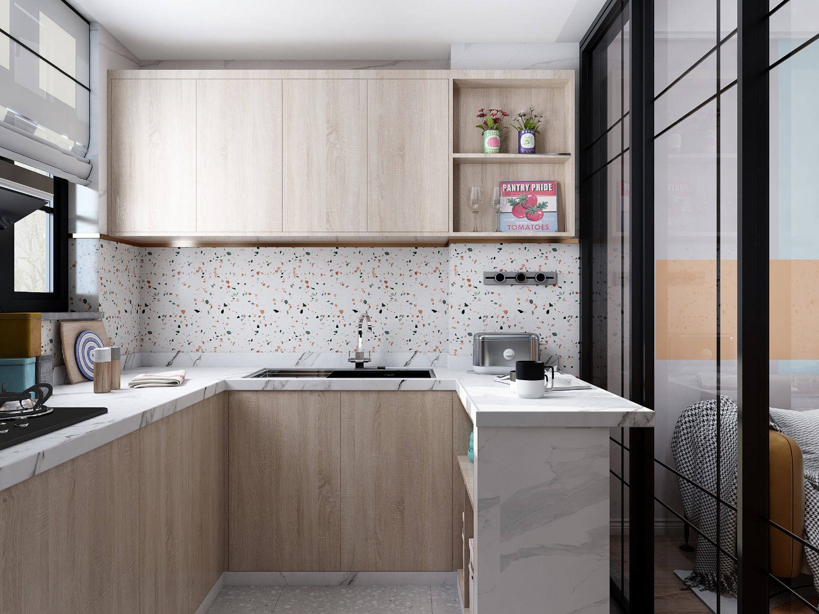 好莱客 整体橱柜定制 开放式厨柜厨房装修 小吧台地柜吊柜门石英石