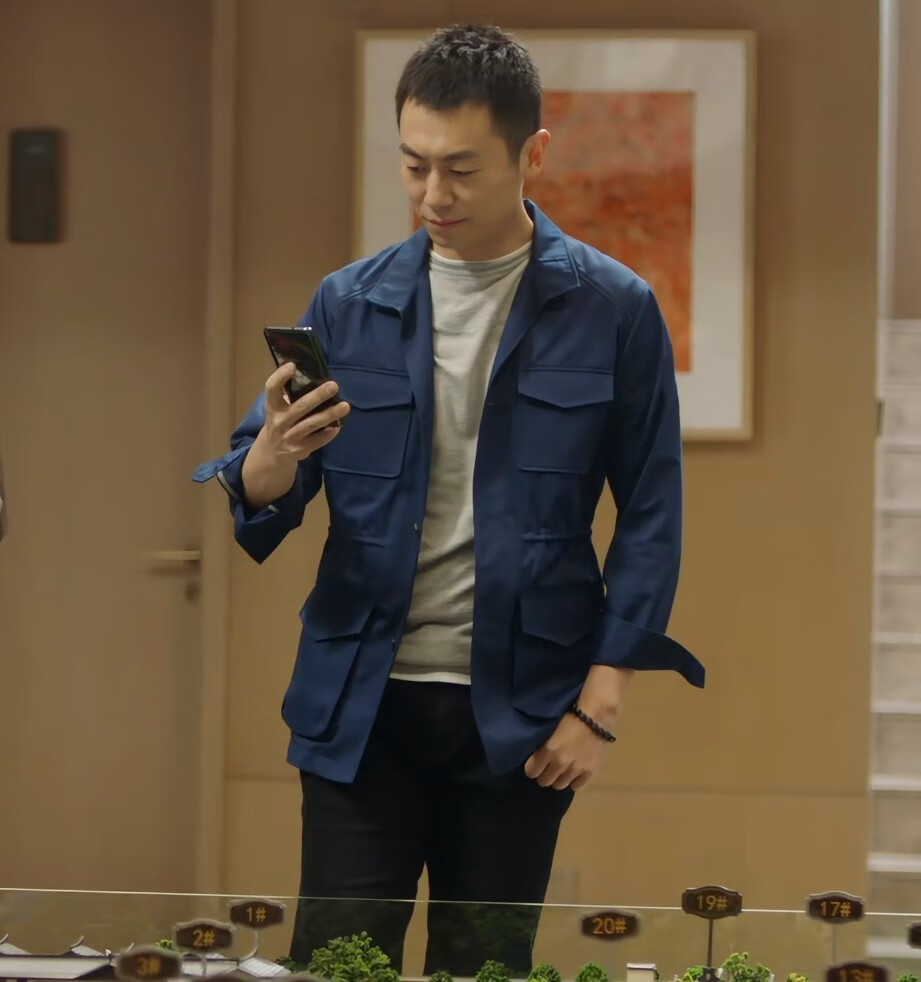 简言的夏冬同款朱亚文同款藏青色多口袋夹克百搭修身韩版复古外套男潮