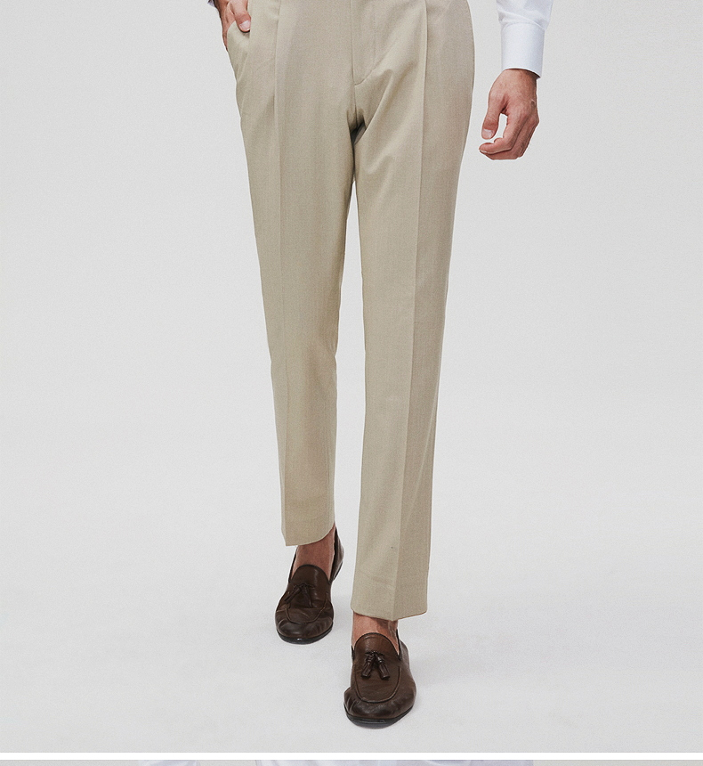 monty春秋米色平纹西服裤子男士商务轻正装休闲修身直筒西裤 浅米色
