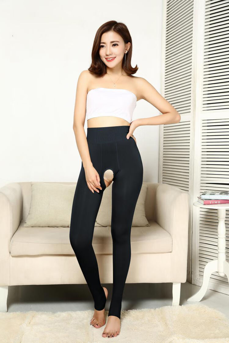 恒源祥 秋冬季加绒加厚大码开裆打底裤女胖mm白色外