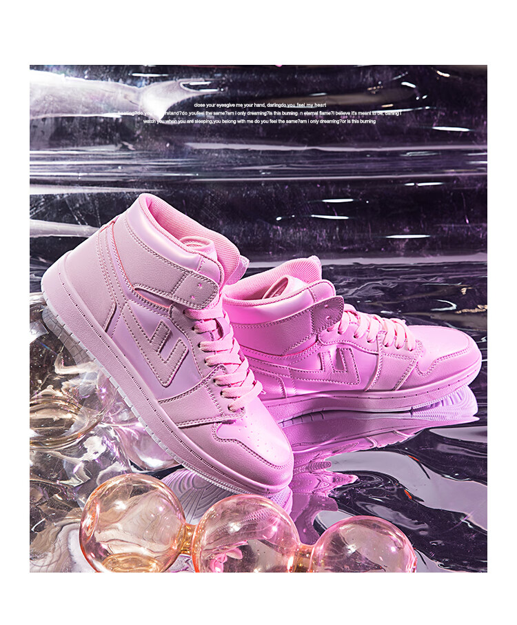 回力男鞋冬ow联名樱花空军一号aj女鞋粉色高帮运动板鞋 663-炫丽彩