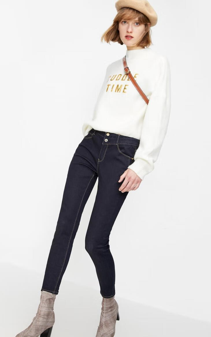 only春季新款修身显瘦百搭九分牛仔裤女120149520 j19黑牛仔黑纬blk