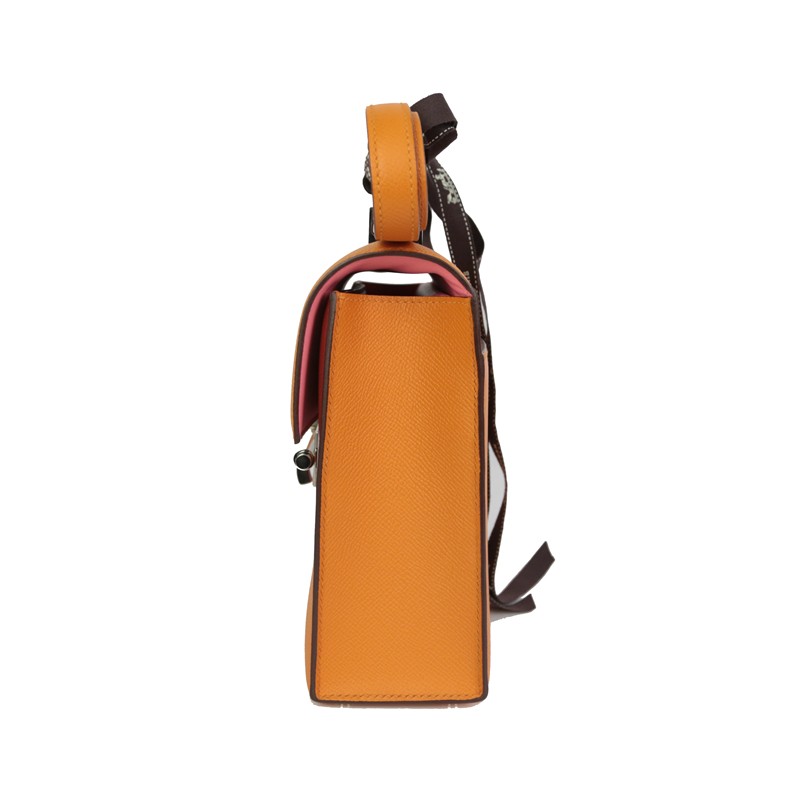 二手99新爱马仕hermesverrou23大号手枪包女士单肩包9r柠檬黄内拼色银