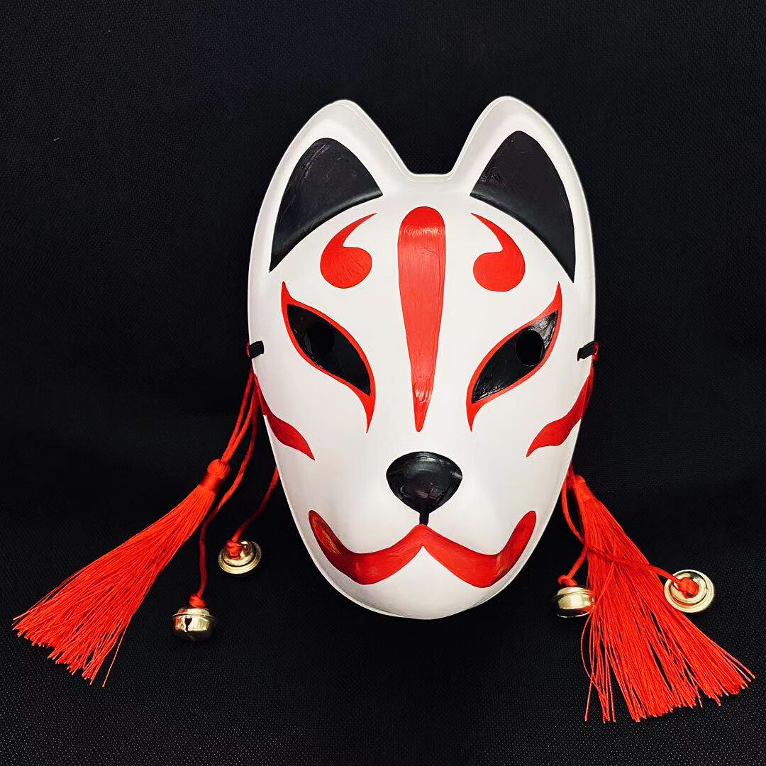 狐狸面具带耳朵手绘 萤火之森面具 日本狐狸面具 和风手绘面具 稻荷神