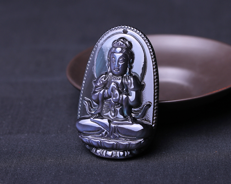 蓝眼黑曜石大日如来菩萨生肖属羊猴终身守护神吊坠