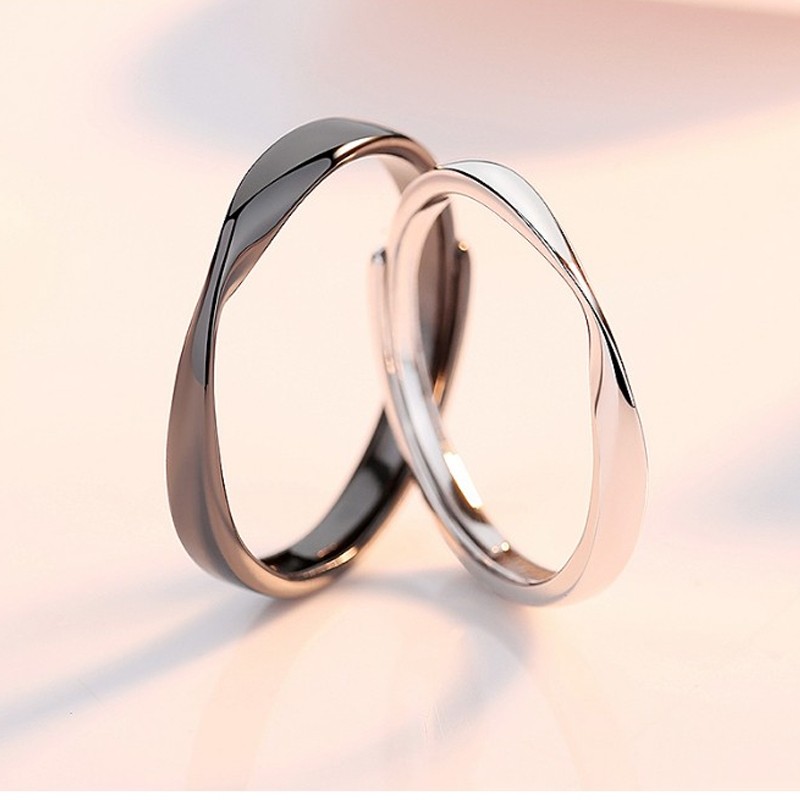 彩莱娅莫比乌斯环情侣对戒一对简约扭绳开口指环情侣戒指日韩简约时尚