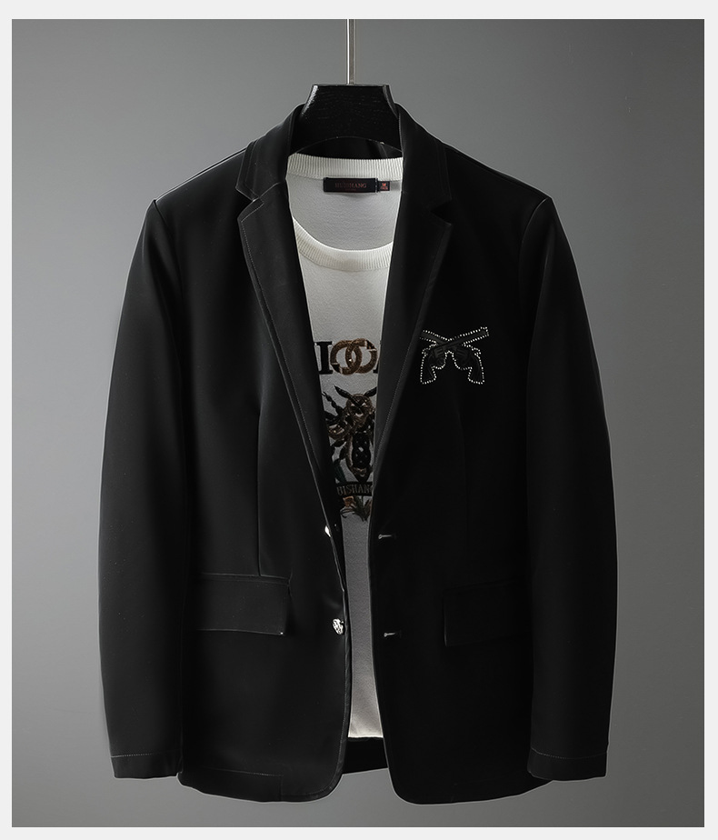 seemax精品男装 欧货男装西服男 秋冬新款英伦时尚商务烫钻西服休闲