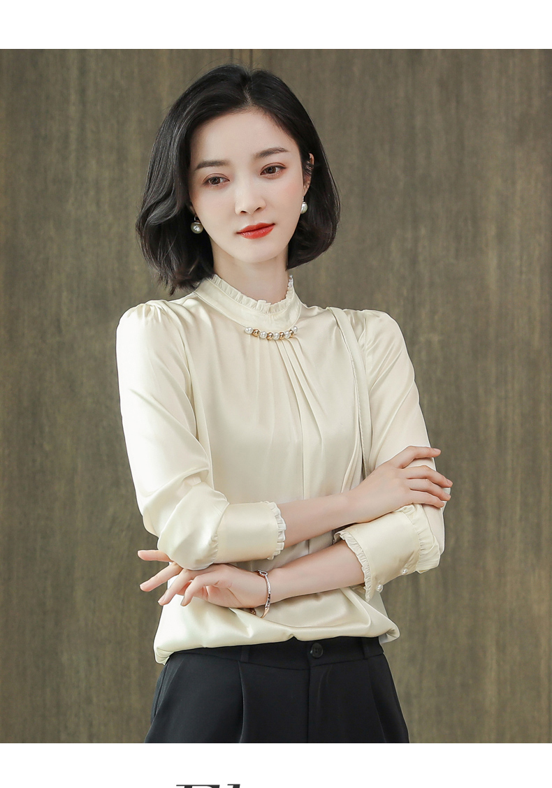 女士桑蚕丝重磅真丝衬衫女立领长袖衬衣女打底衫真丝上衣小衫红色xxl