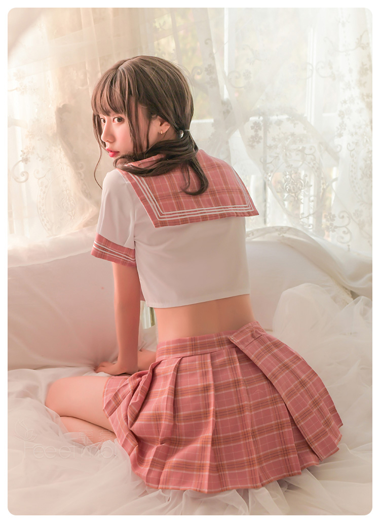 霏慕性感日式魅惑校园风制服套装女式超薄裸视内衣诱惑时尚格子女裙