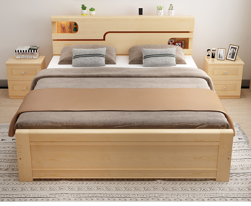 李氏沐业床实木床松木单人床现代简约原木床榻榻米床棉麻软包双抽换购