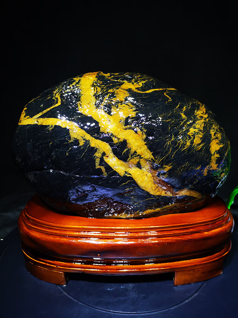 知茗天然金纹石原石材摆件三江奇石家居桌材画面石观赏石头客厅风水