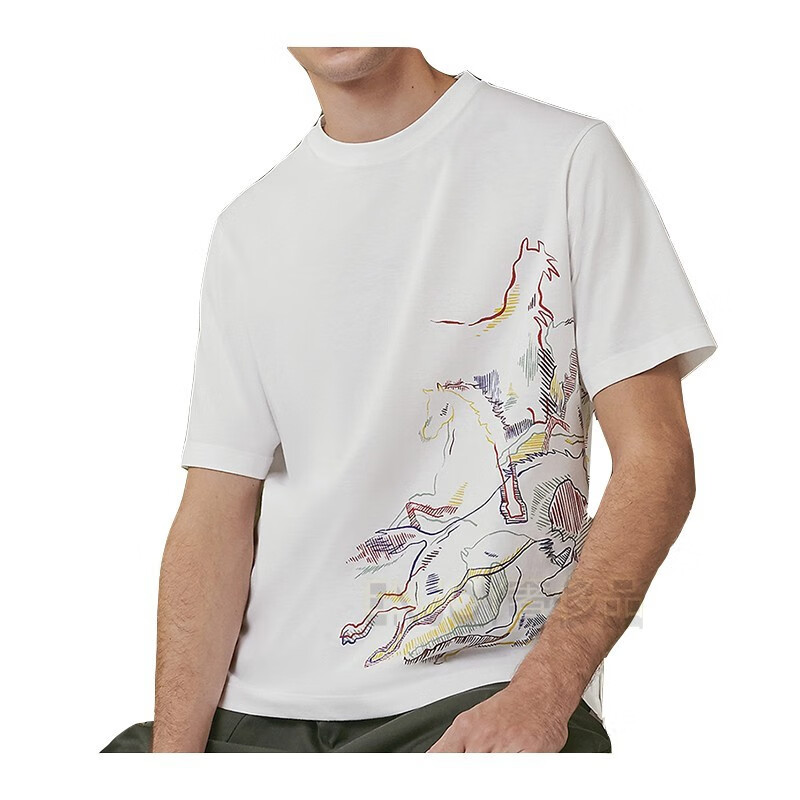 hermes爱马仕t恤男装上衣全棉圆领短袖骏马飞驰图案印花夏季新款 深