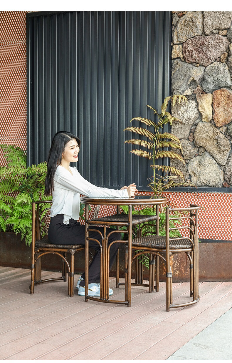 紫叶阳台桌椅三件套组合套装中式茶几椅子喝茶休闲家具简约藤椅2椅子1