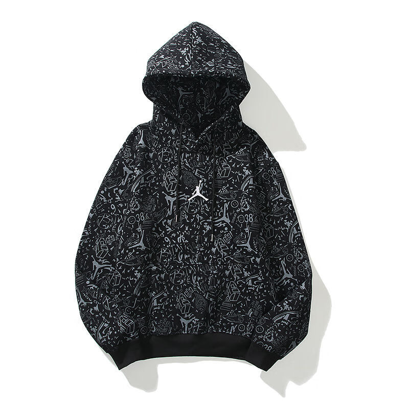2022aj飞人新款麒麟臂刺绣连帽卫衣男女女纯棉薄款情侣帽衫外套 1758