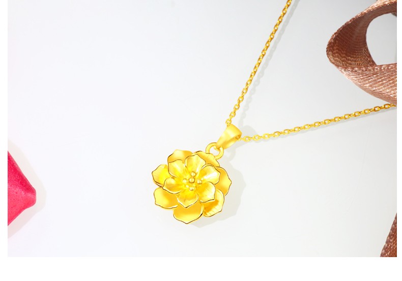 老鳯祥云同款黄金花朵吊坠小款足金项链坠子女3d硬金小金花挂坠新款送