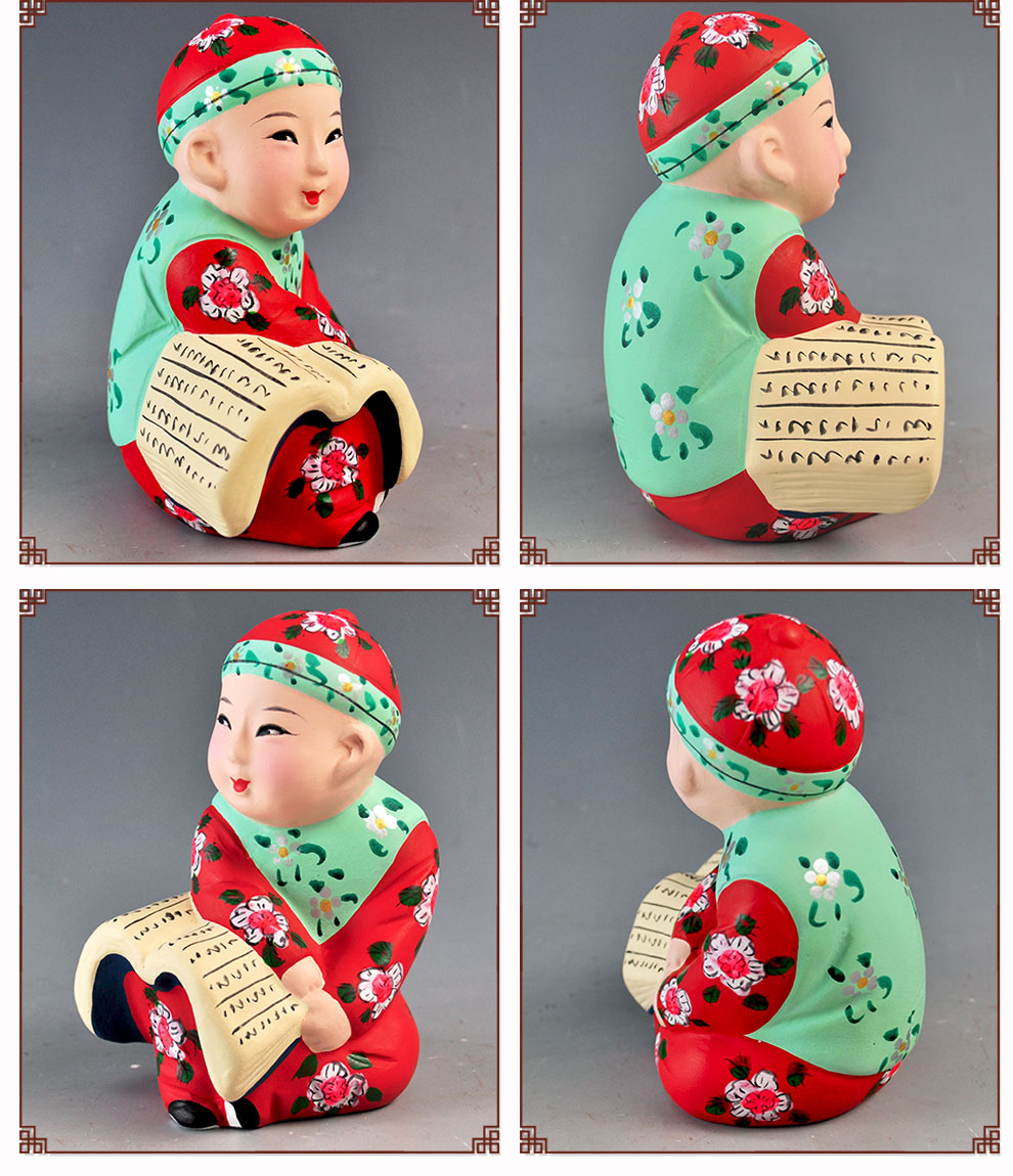 【红泥坊】天津泥人张彩塑 读书郎 家居摆件装饰 读书励志送小朋友送