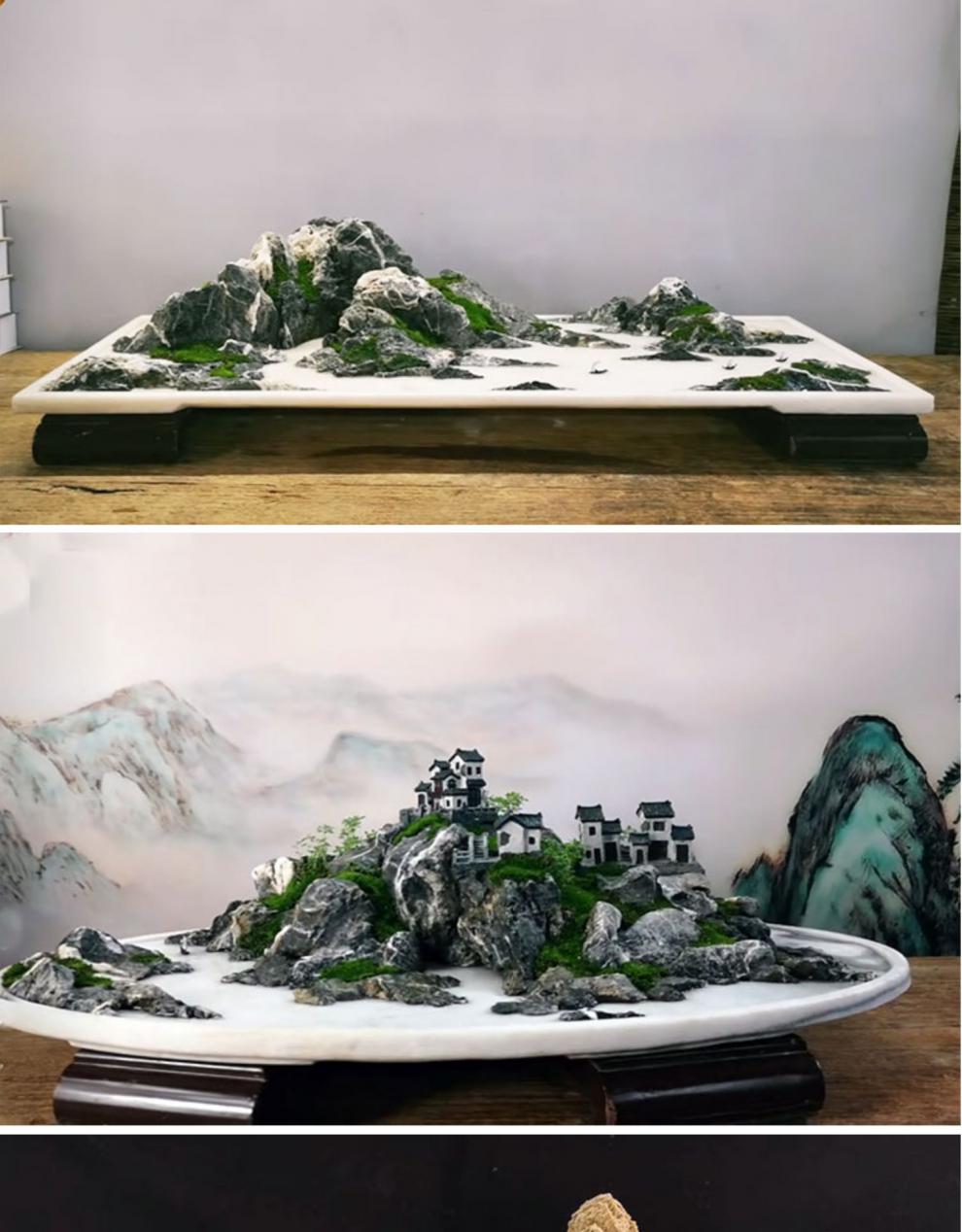 上水石吸水石盆假山盆天然汉白玉山水盆景盆大理石长方椭圆大花盆