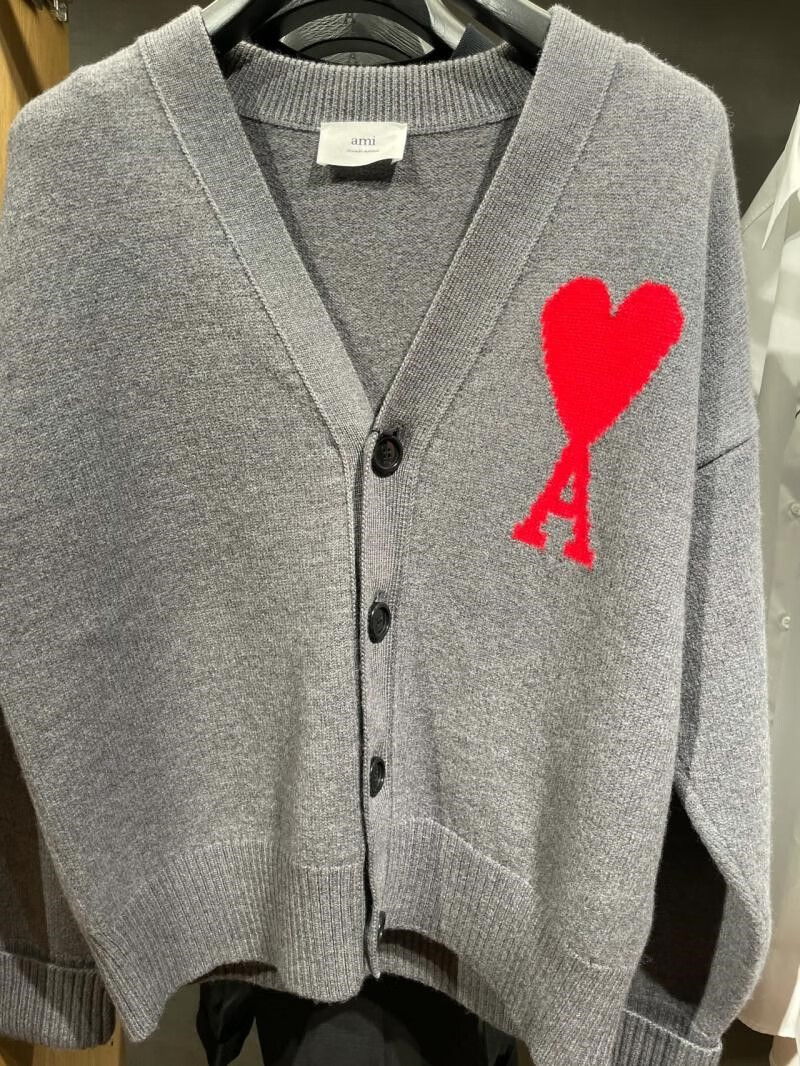 辣界(lajie) ami潮牌paris爱心a开衫毛衣大爱心纯色羊毛刺绣外套单