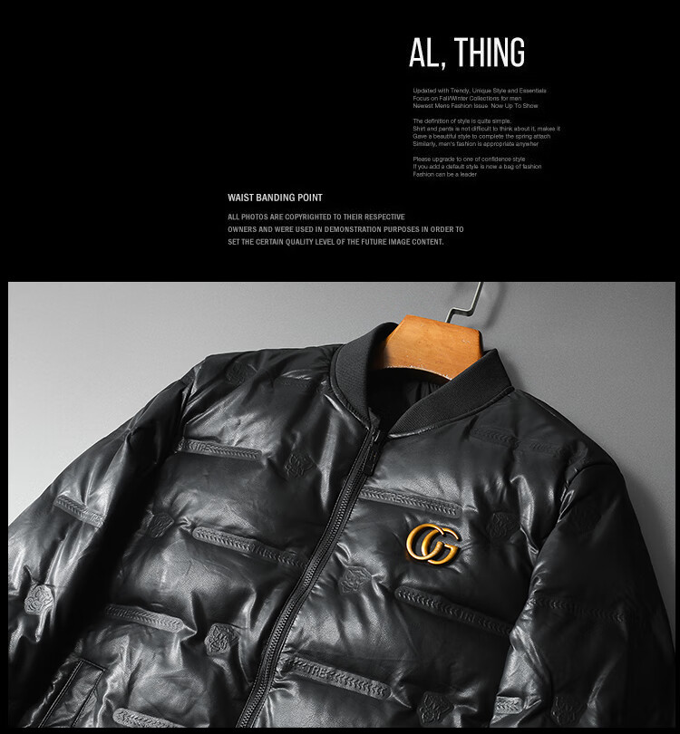 zllmgm潮牌羽绒服男士2021秋冬新款潮流绣标棒球领皮外套xym7095黑色l