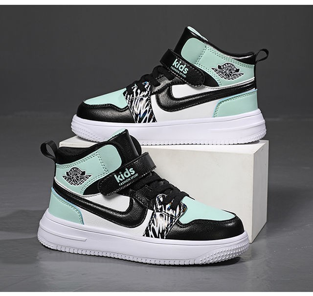 童鞋子春秋2021新款aj皮面防水高帮篮球鞋中大童小孩运动潮鞋666黑白