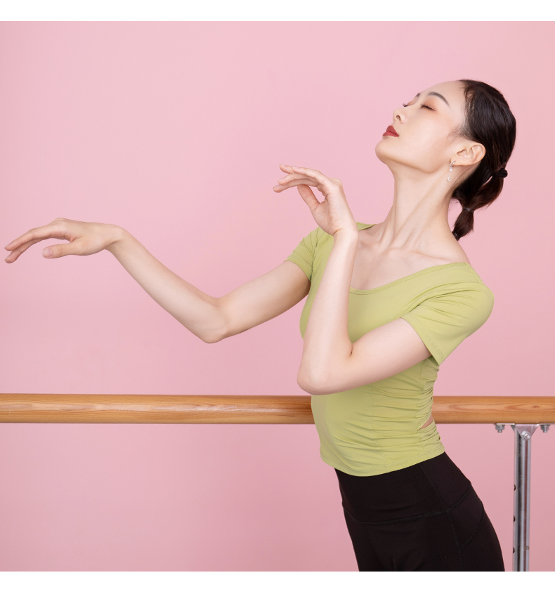 柳歌芭蕾舞服后背交叉形体运动训练短袖上衣现代舞练功舞蹈服女夏茶沐