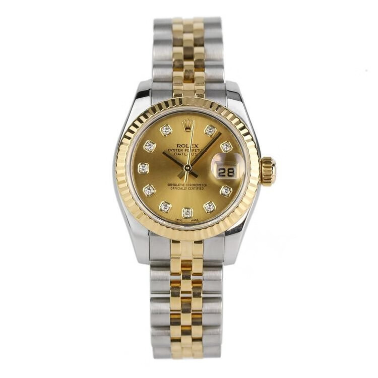 【二手95新】179173劳力士女装日志型系列18k黄金精钢原镶时标钻自动