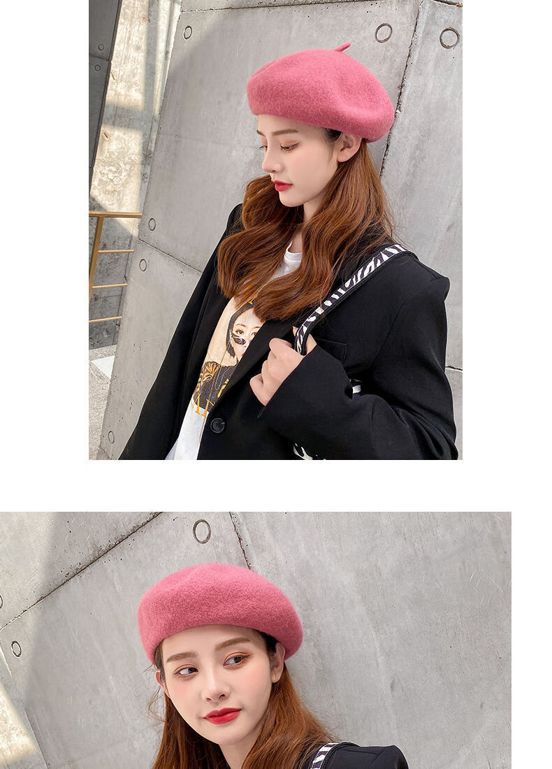 贝雷帽女加厚保暖透气学生外搭帽子时尚可爱少女画家帽 橘色dhb60259