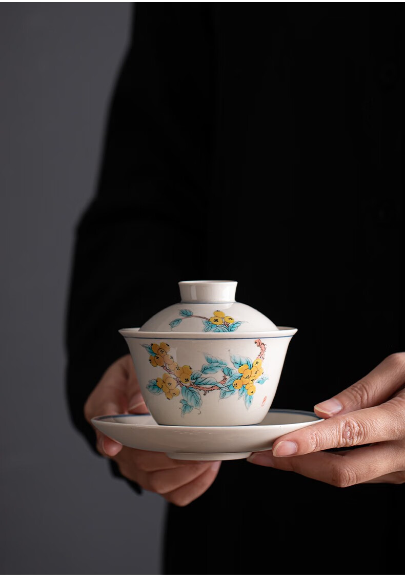 苏氏陶瓷sushiceramics草木灰釉功夫茶具套装简约清新三才盖碗节日