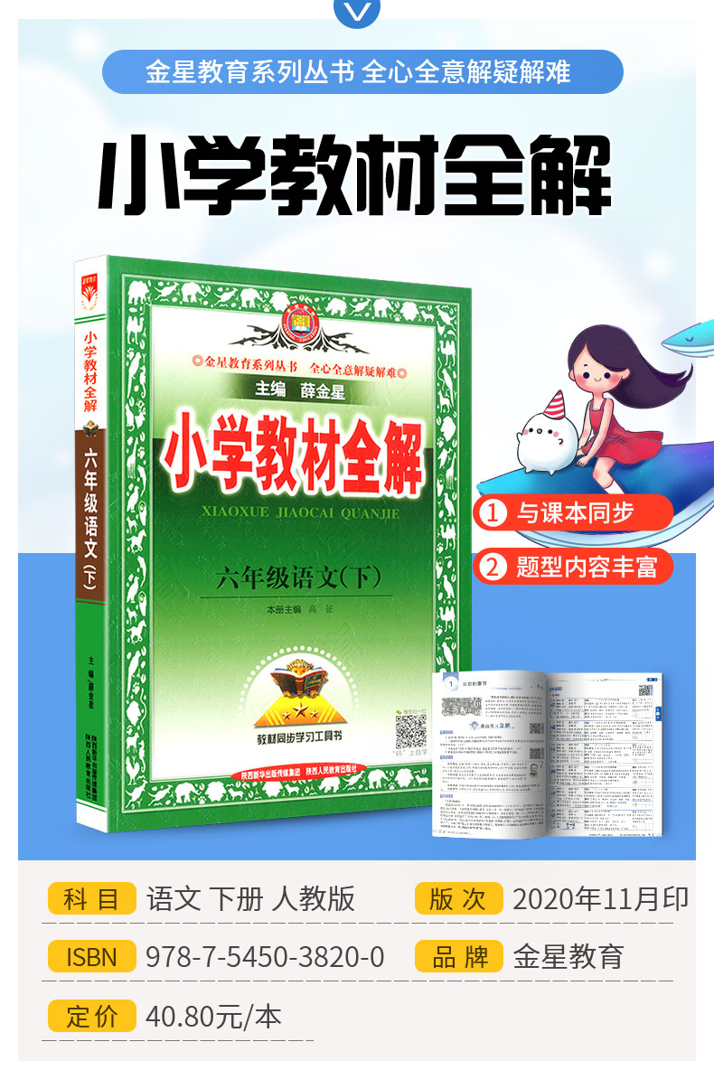 2021版薛金星小学教材全解六年级语文下册部编人教版小学教材全解六