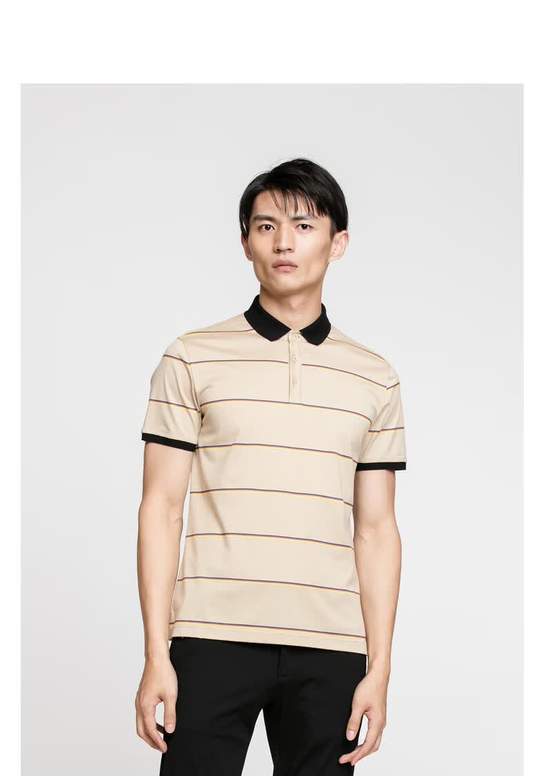 利郎条纹polo衫男短袖纯棉多彩个性时尚2021夏季新品保罗t恤 黑(20xtx