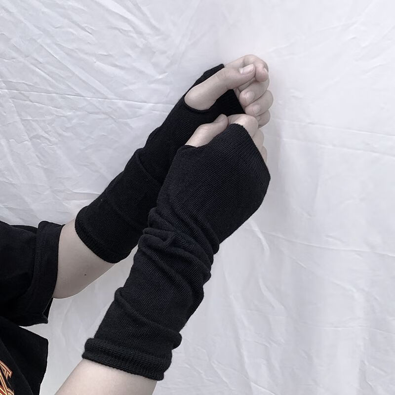 忍者半指手套jk袖套日本原宿风山本条纹黑色彩虹防晒袖学生高街头 纯