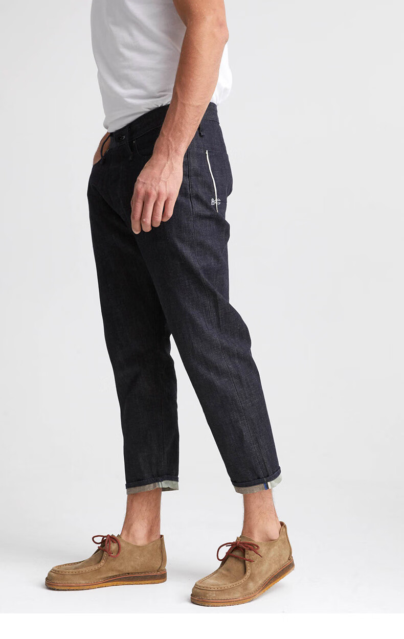 denham男士迷彩赤耳九分低档宽松锥形原牛牛仔裤candiani牛仔cropblue