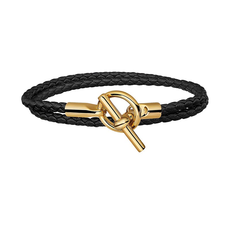 hermes爱马仕glenan小牛皮编织双圈手镯手绳手环礼物橙色金扣