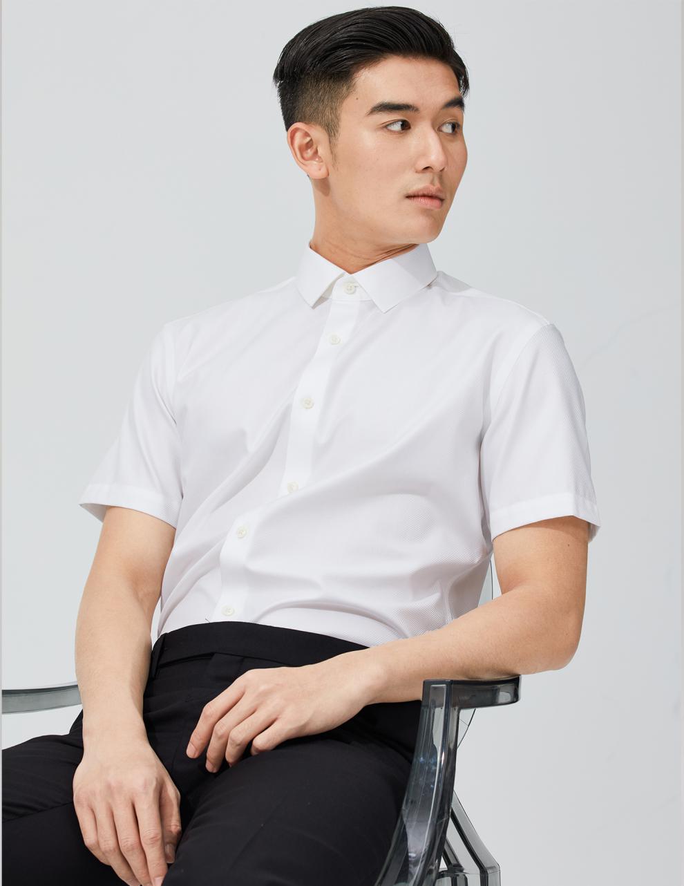 hany天丝短袖衬衫男白色免烫抗皱商务休闲高端男士短袖半袖衬衣夏阿宾