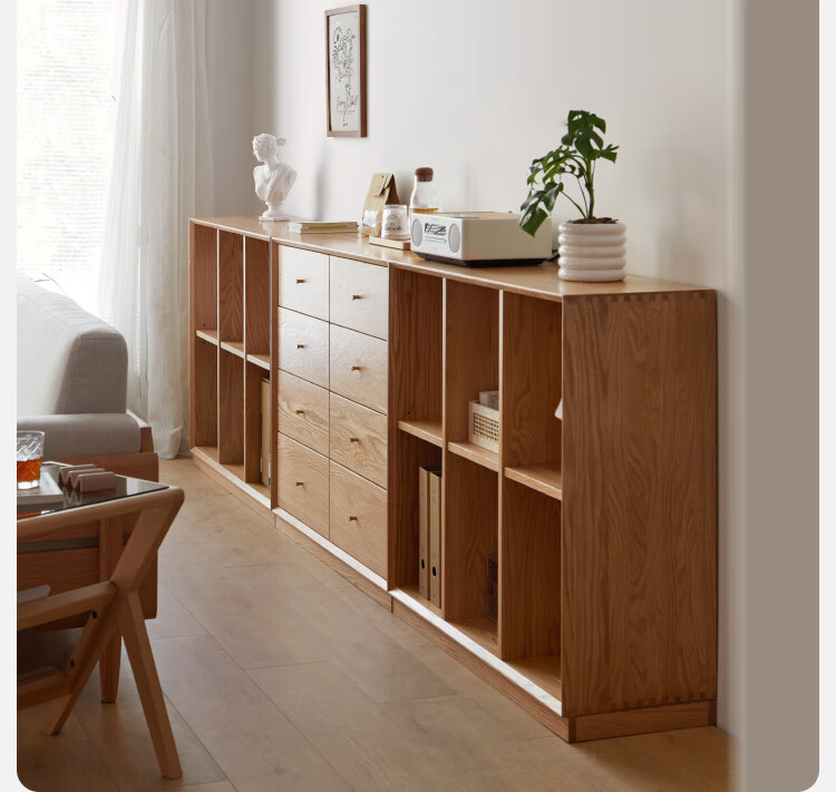 源氏木语 实木书柜推拉门玻璃移门餐边柜简约置物柜欢乐颂明星同款 抽