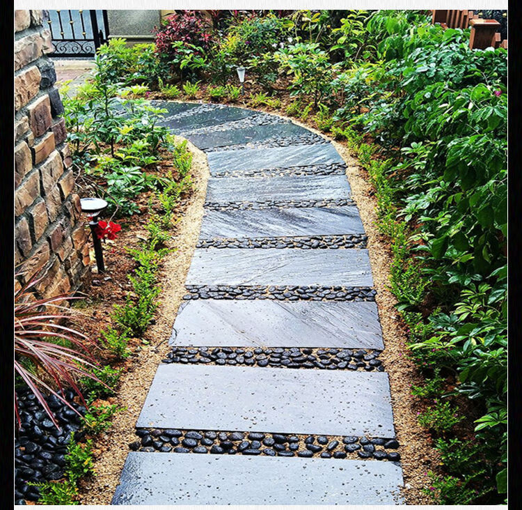 天然青石板踏步石庭院铺路石公园草坪户外花园脚踏石板园林汀步石 长