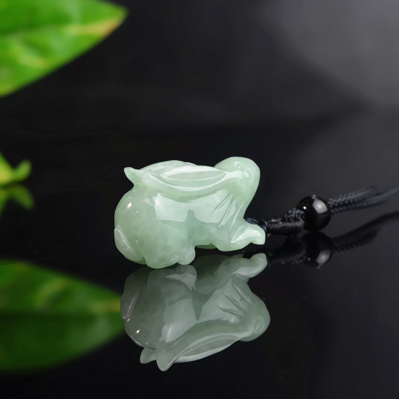 小小钰立体生肖阳绿小玉兔玉坠天然缅甸a货翡翠小兔子玉项链证书01229