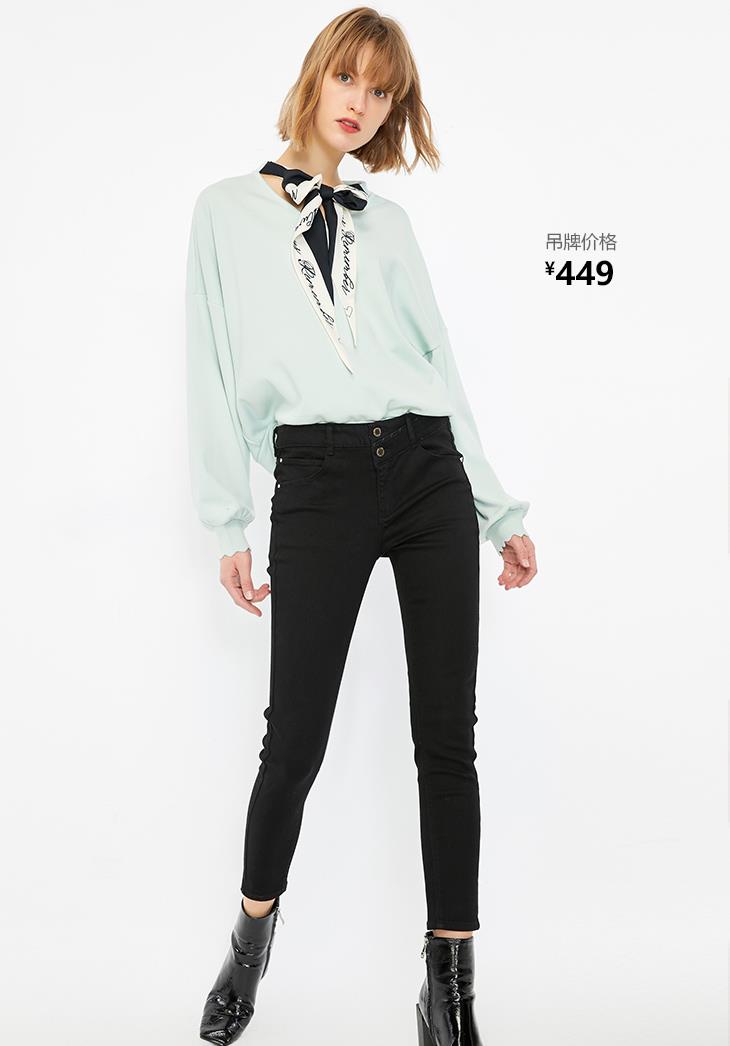 only春季新款修身显瘦百搭九分牛仔裤女120149520 j19黑牛仔黑纬blk