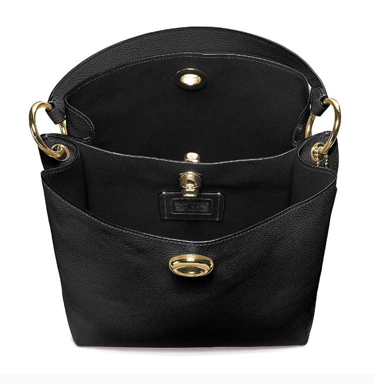 coach蔻驰专柜女士皮革手提斜挎包charlie水桶包黑色